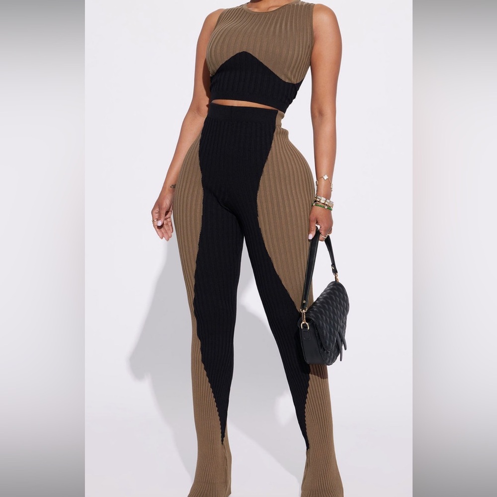 Wavy Days Sweater Pant Set - Black/Brown M